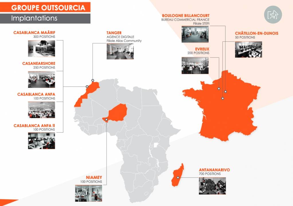 Implantations du groupe marocain Outsourcia avant le rachat du français Simplify - © Outsourcia